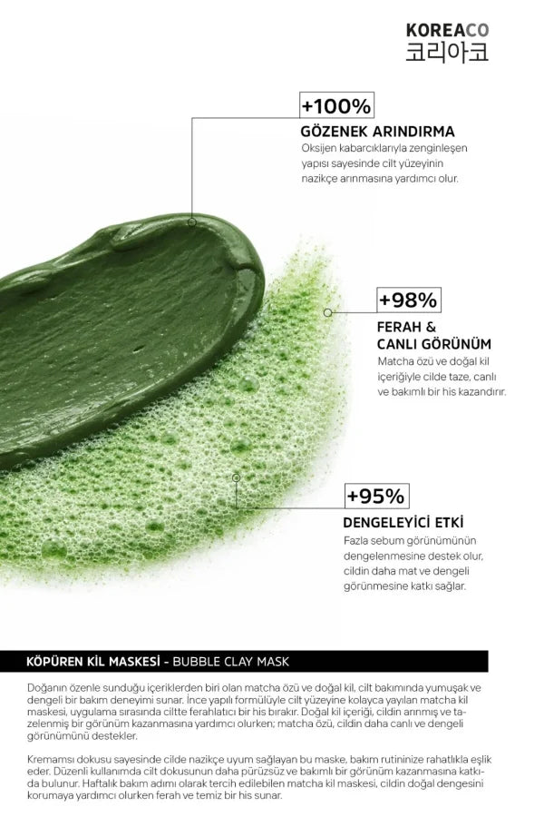قناع الطين الفقاعي "ماتشا ميراكل" للوجه من كورياكو | قناع رغوي لتنظيف وتجديد المسام 100 مل